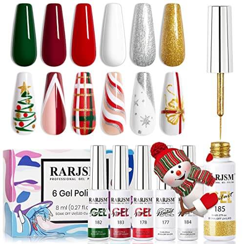 RARJSM ® Nail Art Gel Liner| Christmas Collection | 6 Colors Glitter Painting Nail Gel Polish Set｜8ml 6pcs - RARJSM