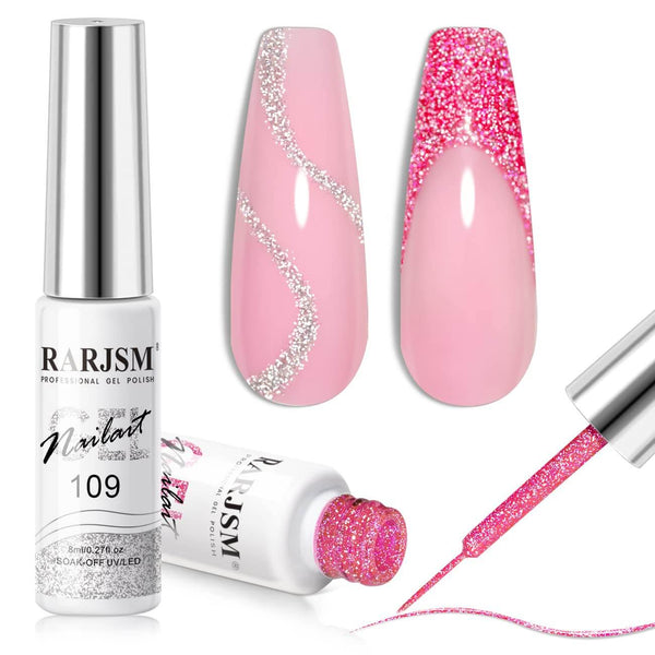 RARJSM ® Nail Art Gel Liner| Silver & Pink Reflective Glitter Painting Nail Gel Polish Set | 8ml 2pcs