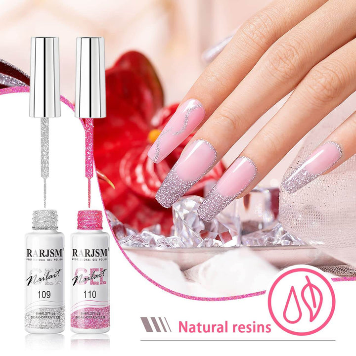 RARJSM ® Nail Art Gel Liner| Silver & Pink Reflective Glitter Painting Nail Gel Polish Set | 8ml 2pcs