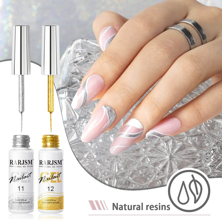 RARJSM ® Nail Art Gel Liner | Silver&Gold 2 Colors Painting Nail Gel Polish Set | 8ml 2pcs
