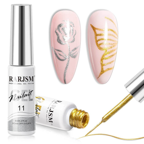 RARJSM ® Nail Art Gel Liner | Silver&Gold 2 Colors Painting Nail Gel Polish Set | 8ml 2pcs