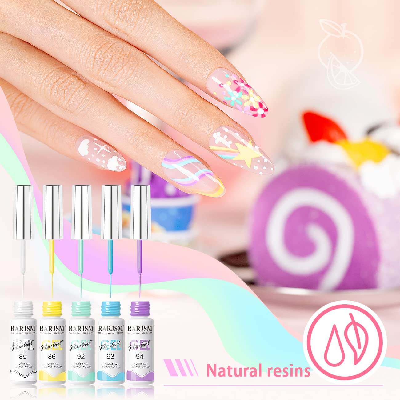 RARJSM ® Nail Art Gel Liner |Spring Summer collection | 12 Colors Pastel Color Painting Nail Gel Polish Set｜5ml 12pcs