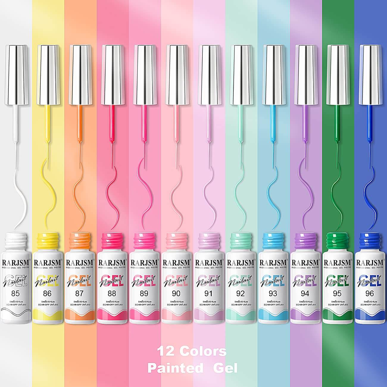RARJSM ® Nail Art Gel Liner |Spring Summer collection | 12 Colors Pastel Color Painting Nail Gel Polish Set｜5ml 12pcs