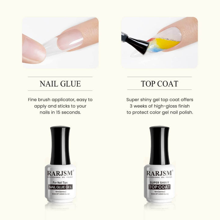 RARJSM ® Nail Glue and Top Coat| 15ml 2pcs