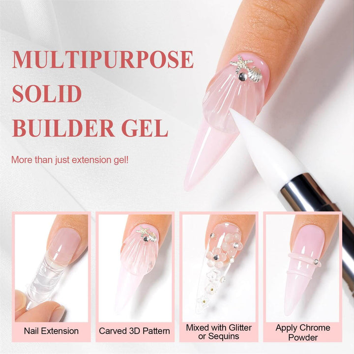 RARJSM ®Non-stick Solid Builder Gel |Clear Solid Building Extension Nail Gel | 15g