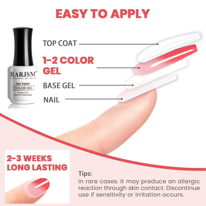 RARJSM ®Red to Pink temperature color changing gel nail polish