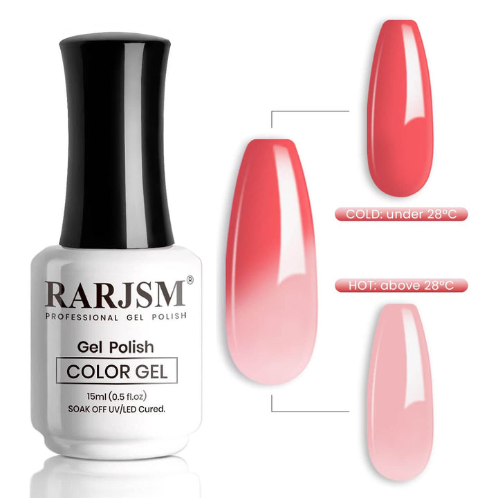 RARJSM ®Red to Pink temperature color changing gel nail polish