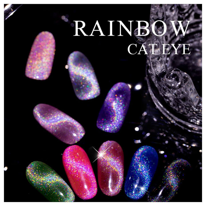 RARJSM ®Rose Gold 9D Holographic Rainbow Galaxy Cat Eye Gel Polish