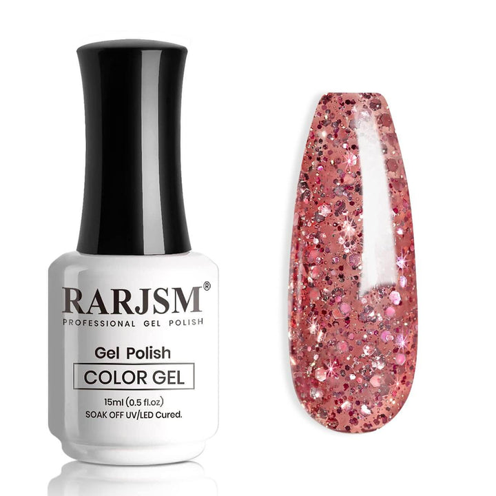 RARJSM ® Rose Pink Diamond Glitter Gel Nail Polish