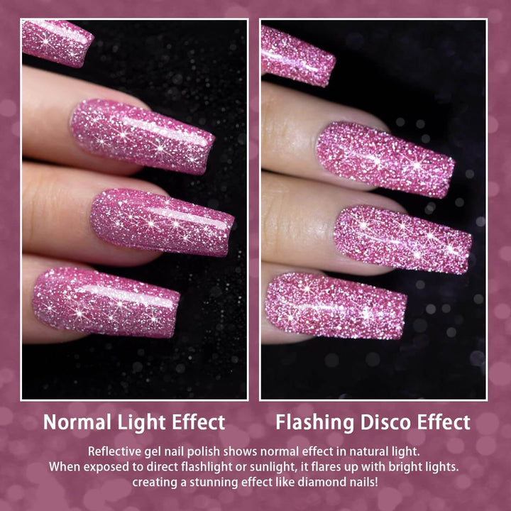 Rose Pink Sparkle Color | RARJSM ®Reflective Glitter Gel Nail Polish | 7.5ml #408