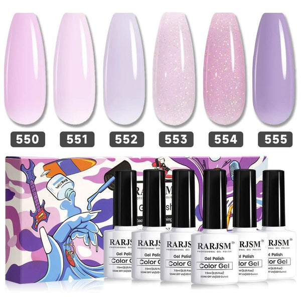RARJSM ® Sheer Violet Series 6pcs Jelly Shimmery Gel Nail Polish Set