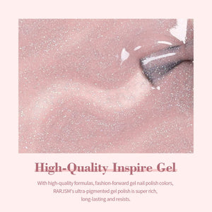 High-quality inspire gel sheer pink rainbow shimmer texture smooth self-leveling formula ultra-pigmented long-lasting
