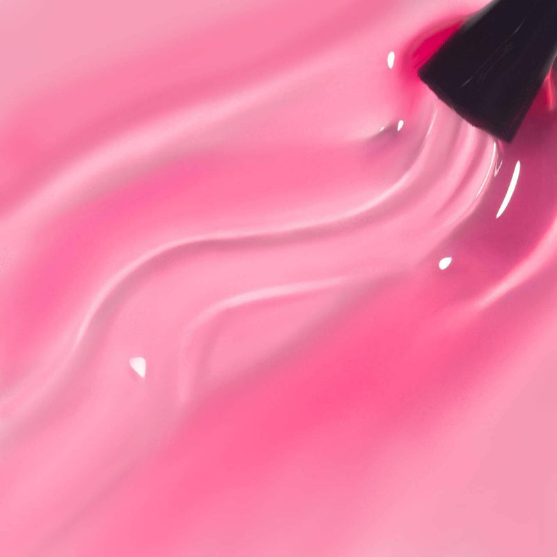 Sheer pink jelly gel texture smooth self-leveling translucent formula close-up with brush

