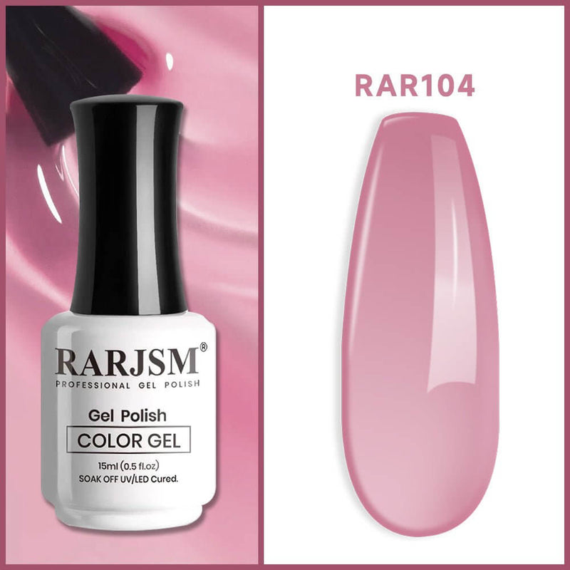 RARJSM Sheer Pink Jelly RAR104 translucent gel polish bottle 15ml with buildable coverage swatch TPO HEMA free
