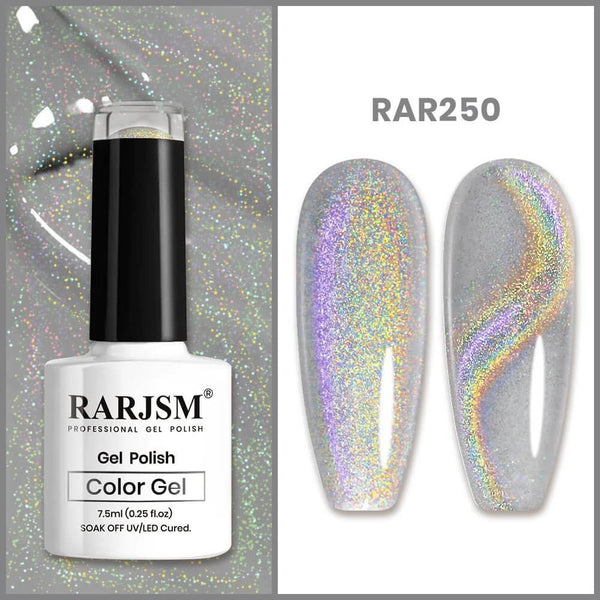 RARJSM ®Silver 9D Holographic Rainbow Galaxy Cat Eye Gel Polish 7.5ml