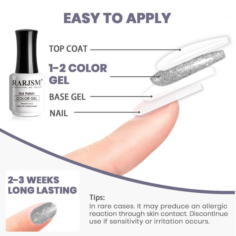 RARJSM ® Silver Shiny Metallic Diamond Glitter Gel Nail Polish