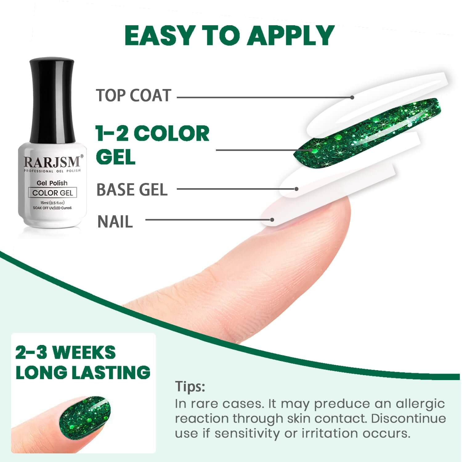 RARJSM ® Christmas Sparkly Green Diamond Glitter Gel Nail Polish