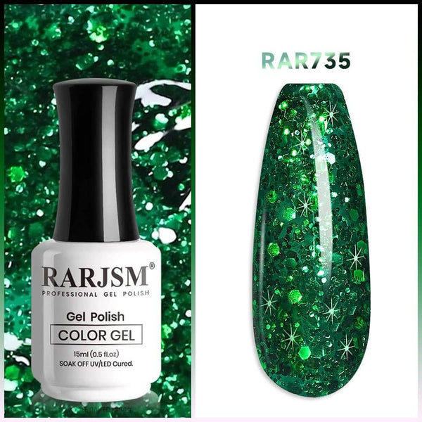 Sparkly Green Diamond Glitter Gel Nail Polish 15 ml #735 - RARJSM