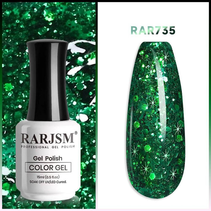 RARJSM ® Christmas Sparkly Green Diamond Glitter Gel Nail Polish