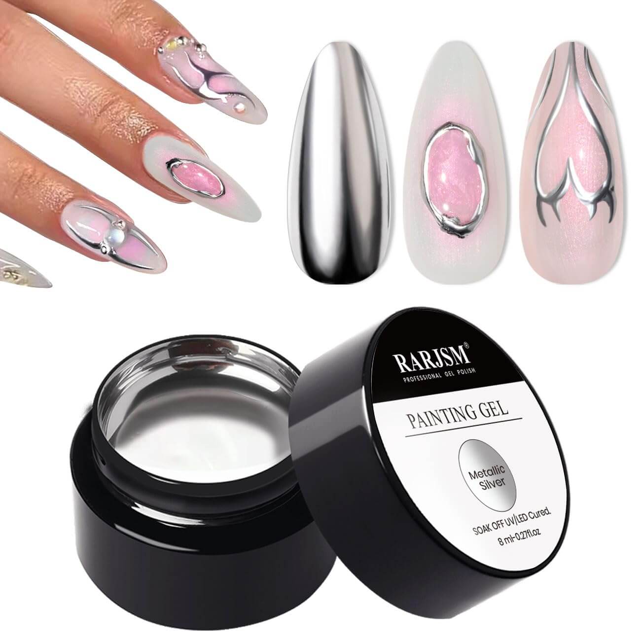 Rarjsm Metallic Mirror Chrome Silver gel nail polish $9.99