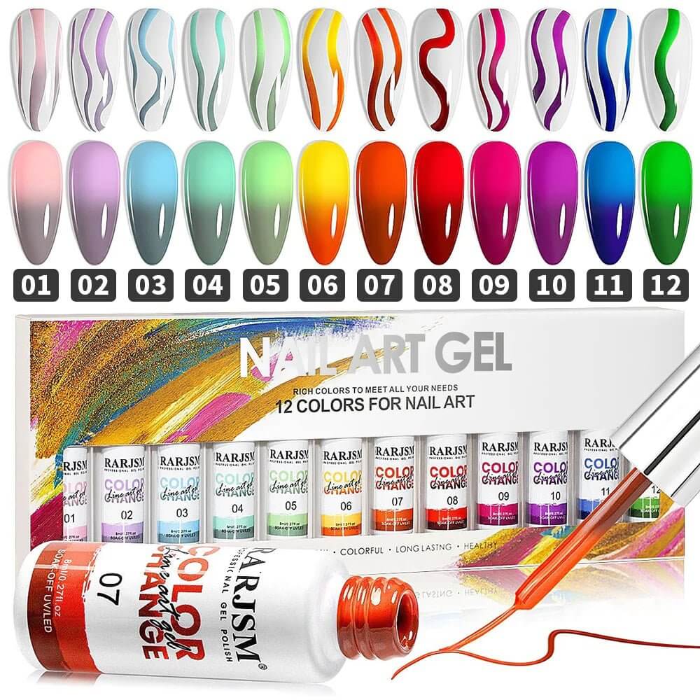 RARJSM ®Temperature Color Changing Nail Art Gel Liner 12 Colors Set