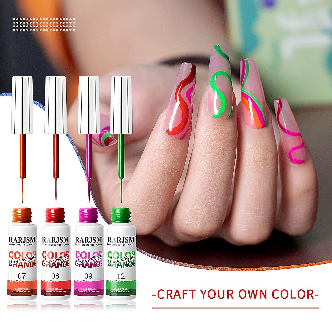 RARJSM ®Temperature Color Changing Nail Art Gel Liner 12 Colors Set