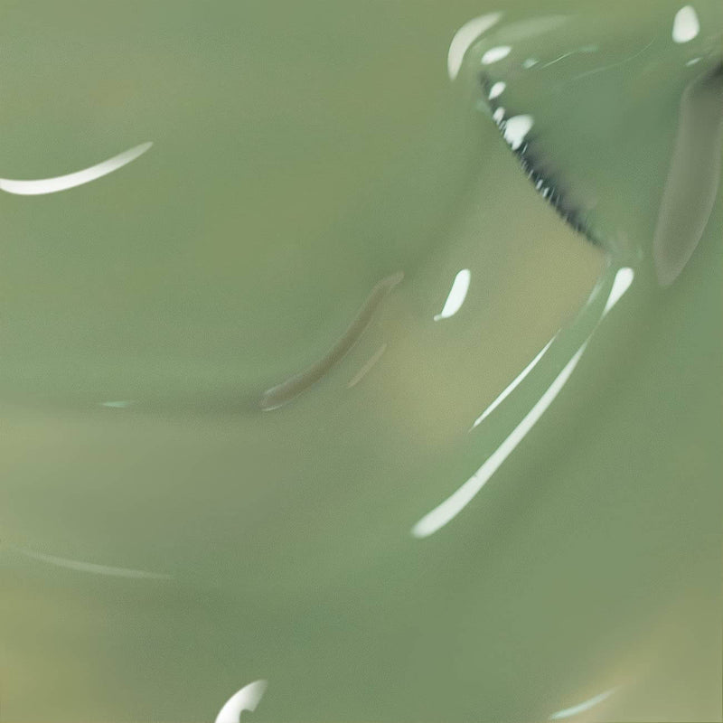 Sage green jelly gel texture smooth self-leveling translucent formula close-up with brush
