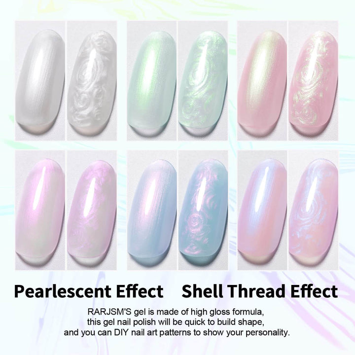 RARJSM ® Transparent Series Thread pearl gel nail polish 6 Colors Set