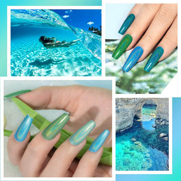 RARJSM ® Turquoise Green 6 Colors Holographic Gel Nail Polish Set