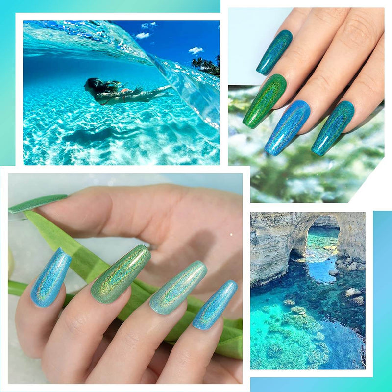 RARJSM ® Turquoise Green 6 Colors Holographic Gel Nail Polish Set