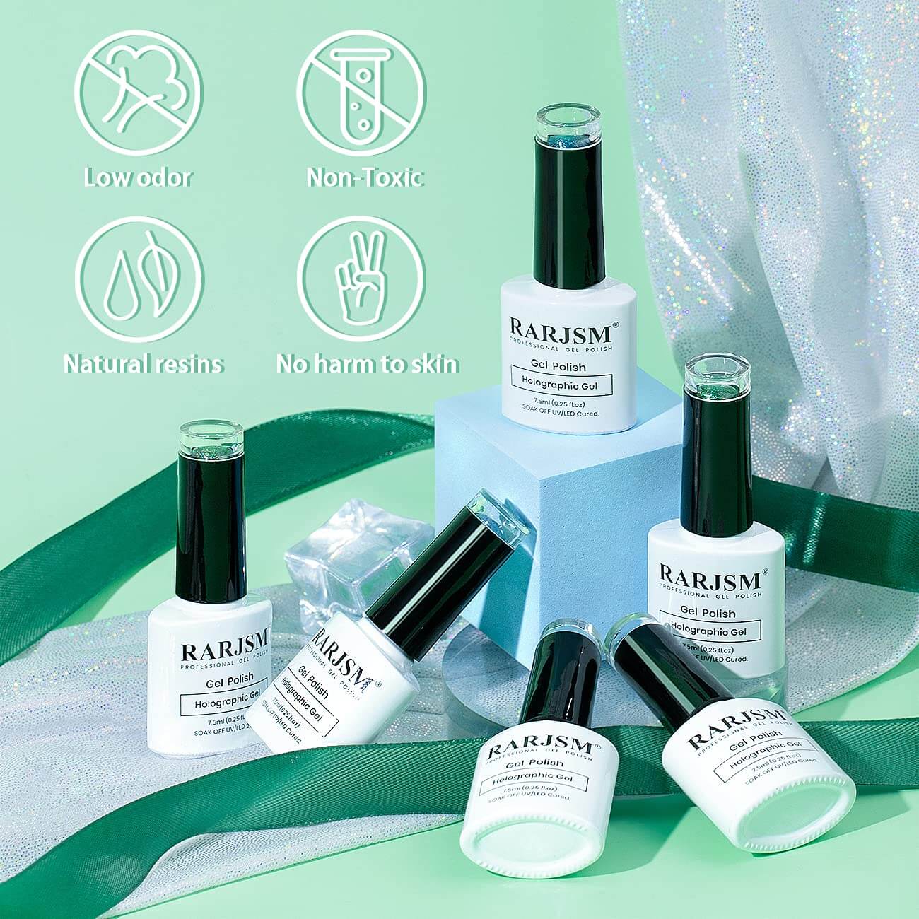 RARJSM ® Turquoise Green 6 Colors Holographic Gel Nail Polish Set