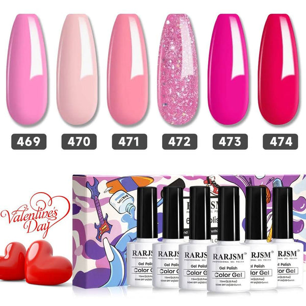 Valentine's Day 6 Colors Barbie Pink Nail Gel Polish Set 7.5ml - RARJSM