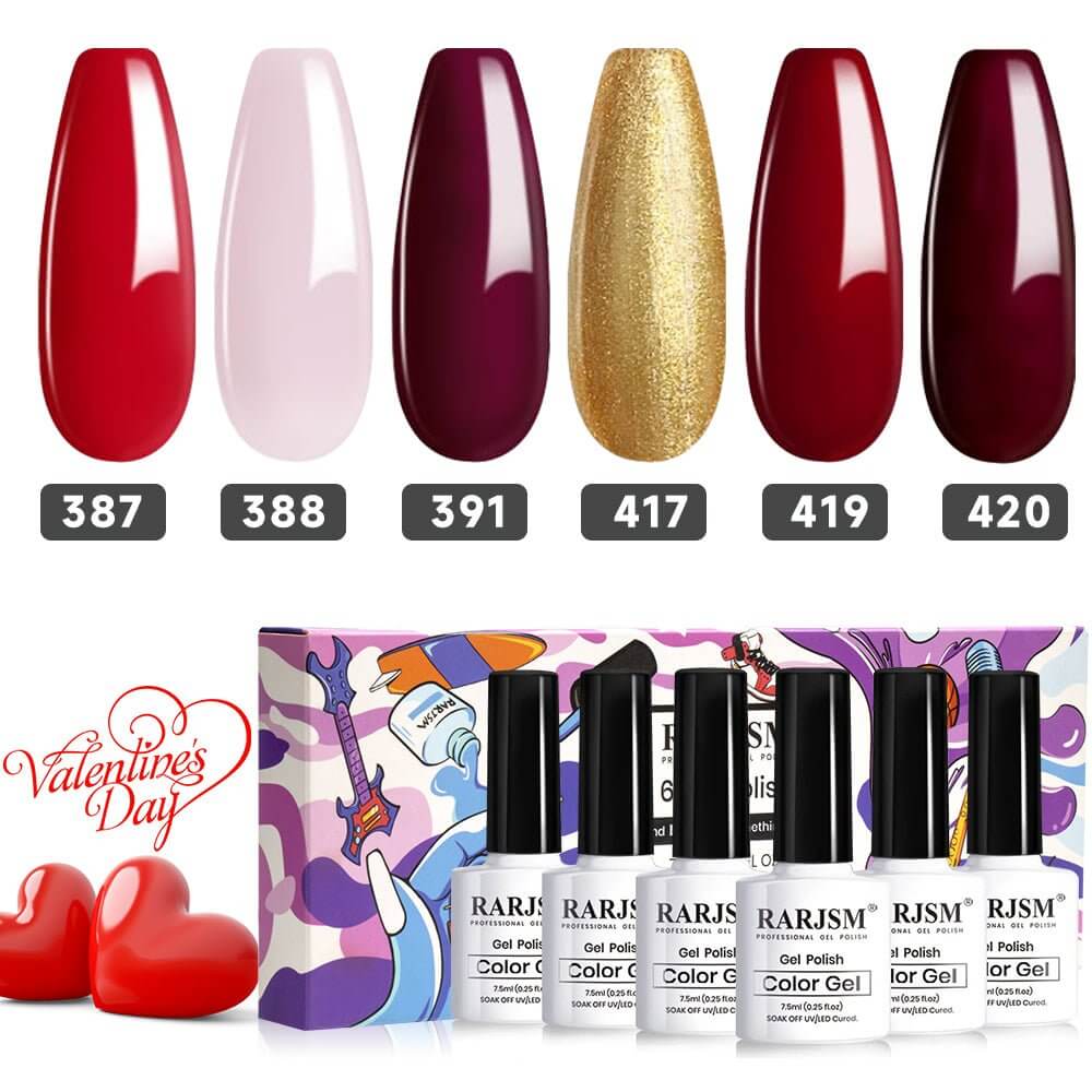 RARJSMValentine's Day Red Wedding Series 6 Colors Gel Polish Set 7.5ml$18.99