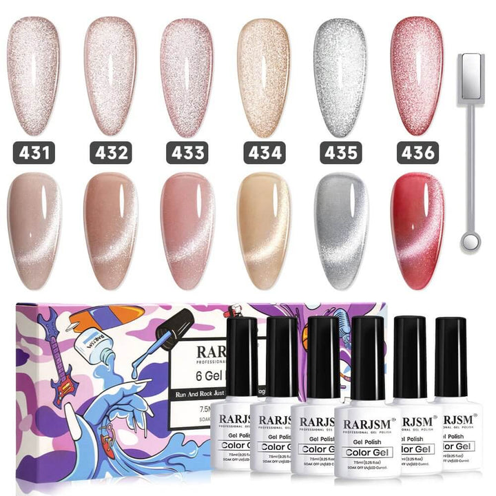 RARJSM ®Velvet French Cat Eye Gel Polish 6 Colors Set 7.5ml